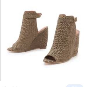 Joie Windsor Snakeskin Leather Open Toe Wedge Bootie
